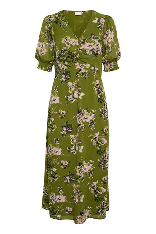 Kaffe Long Green & Pink Floral Dress Vita - MMJs Fashion