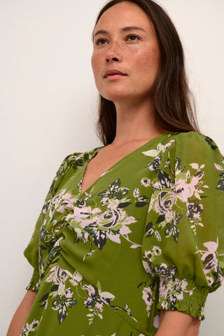 Kaffe Long Green & Pink Floral Dress Vita - MMJs Fashion