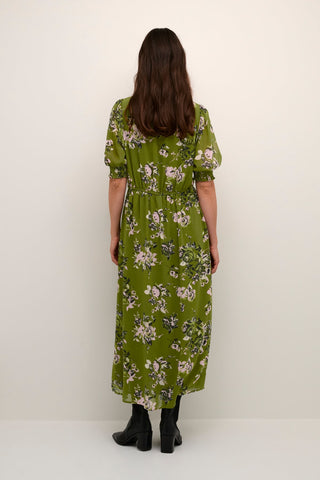Kaffe Long Green & Pink Floral Dress Vita - MMJs Fashion