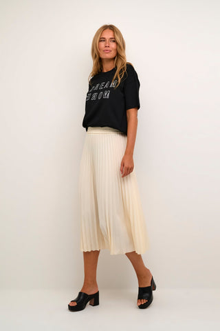 Kaffe Pleated Midi Skirt in Cream KAleandra - MMJs Fashion