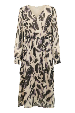 Kaffe Printed Dress Grey Cream Lilac - MMJs Fashion