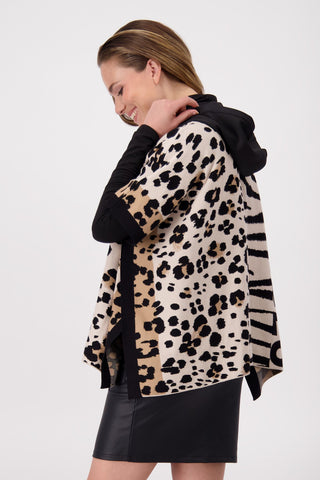 Monari Animal Print Cardigan Cape Beige Black - MMJs Fashion