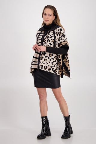 Monari Animal Print Cardigan Cape Beige Black - MMJs Fashion