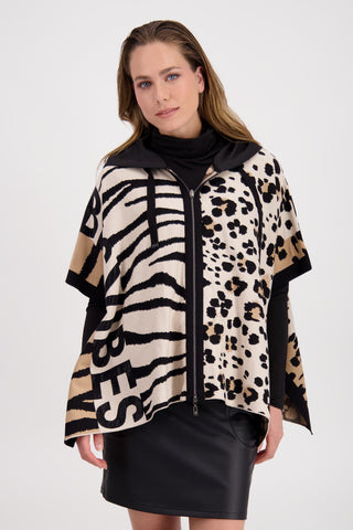 Monari Animal Print Cardigan Cape Beige Black - MMJs Fashion