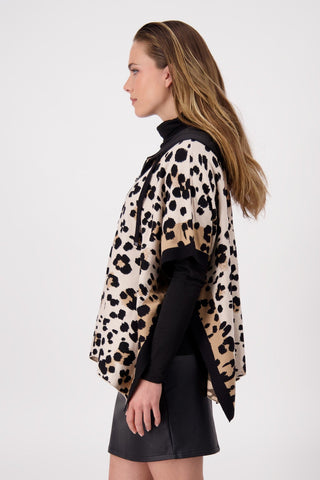 Monari Animal Print Cardigan Cape Beige Black - MMJs Fashion