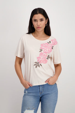 Monari Beige and Pink Floral Top - MMJs Fashion