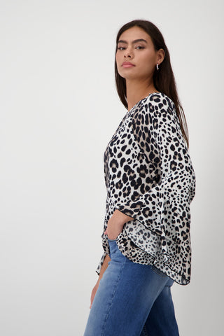 Monari Brown Animal Print Blouse with Flounce Sleeves - MMJs Fashion