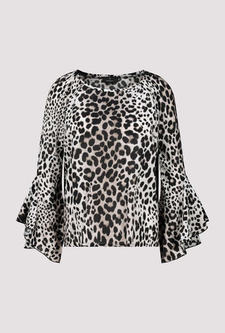Monari Brown Animal Print Blouse with Flounce Sleeves - MMJs Fashion