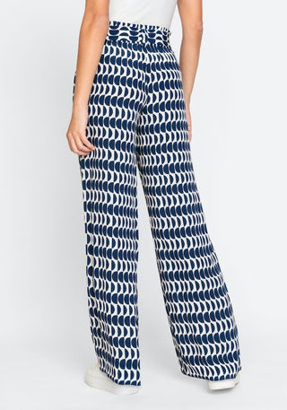 Olsen Blue & Ivory Graphic Print Wide Leg Trousers Anna - MMJs Fashion