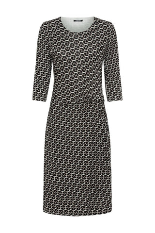 Olsen Jersey Dress in Black Beige Pattern - MMJs Fashion