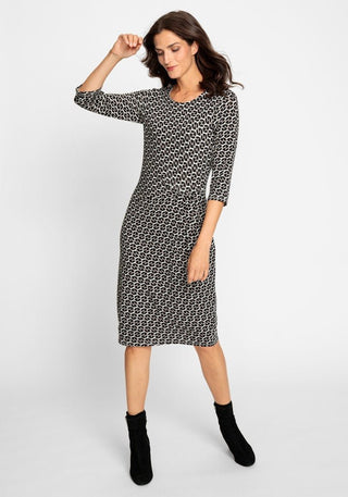 Olsen Jersey Dress in Black Beige Pattern - MMJs Fashion