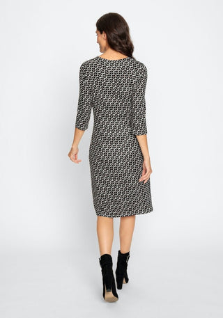 Olsen Jersey Dress in Black Beige Pattern - MMJs Fashion