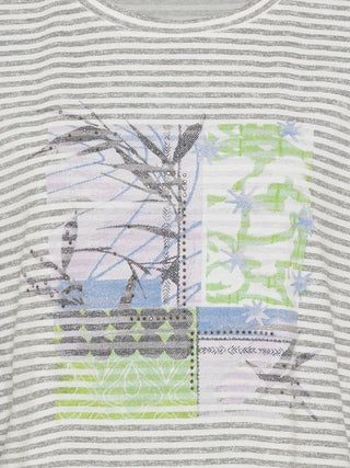 Olsen Silver Grey Stripe Placement Print Top - MMJs Fashion