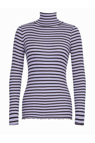 Rosemunde Top Blue Brown Stripe Roll Neck Babette - MMJs Fashion