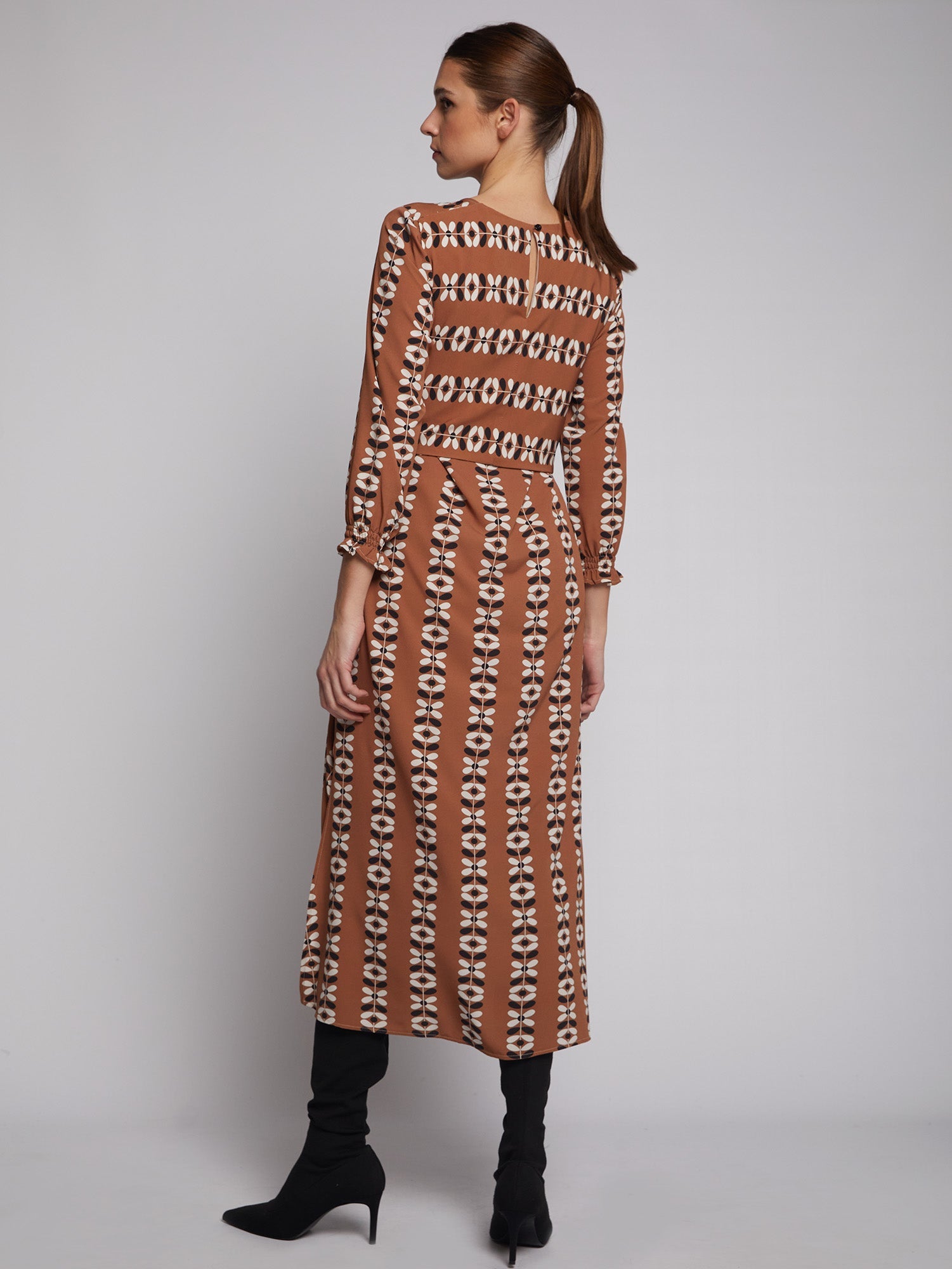 Vilagallo Flower Print Dress Brown Black MMJs Fashion Vilagallo Flower Print Dress Brown Black MMJs Fashion